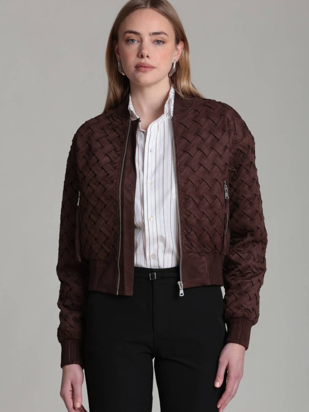 Avec Les Filles Faux Suede Woven Bomber Jacket Size XS M L - Picture 2 of 11